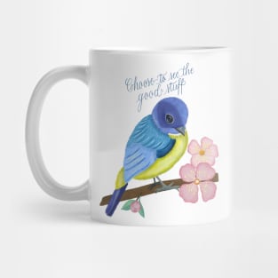 Bird illustration, spring spirits and calligraphy Mug